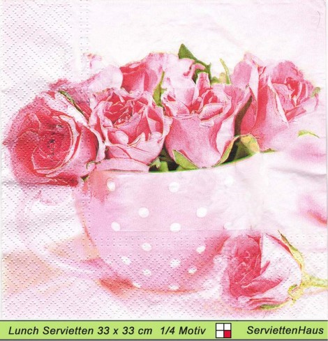 Rosen im großen Kaffeebecher - 1 Lunch Serviette